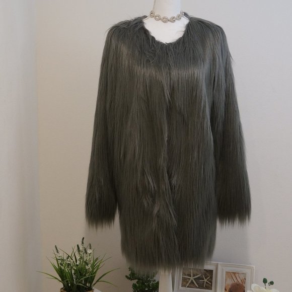 UNREAL FUR Women's Wanderlust Faux Fur Coat Slate - Picture 6 of 8